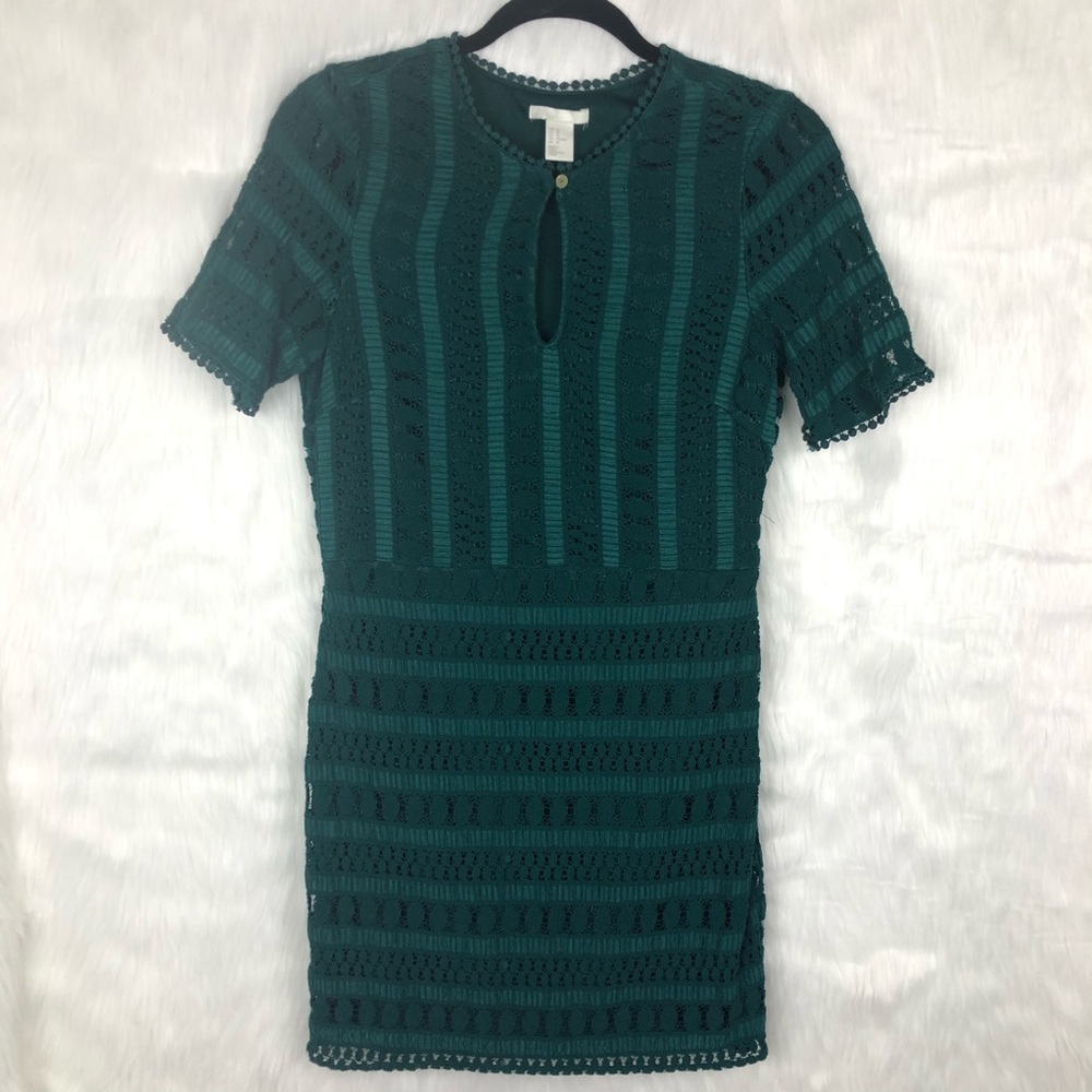 H&M Green Crochet Lace High Neck Sheath Dress